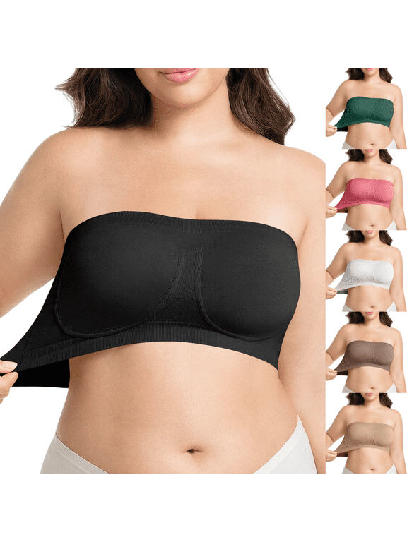 Womens Plus Size Strapless Bras Wireless Push Up Bandeau Bras Solid Color Tube Tops