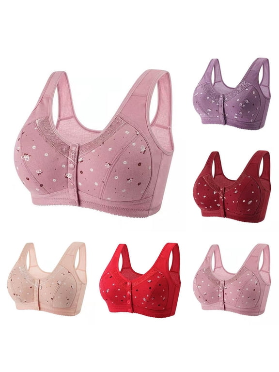 Womens Plus Size Wireless Bras Button Front Push Up Support Bras Comfortable Everyday Bras