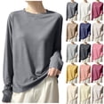 thumbnail image 1 of Lonomox Womens Pullover Tops Solid Color Long Sleeve Shirts Crew Neck Loose Fashion Casual T Shirts, 1 of 5