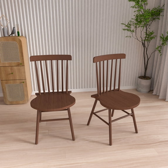 Lontai Solid Wood Windsor Back Side Chair for Home, Set of 2, Walnut
