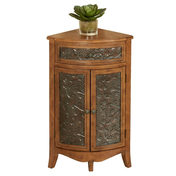 Lonzbard Corner Accent Storage Cabinet Pecan 30.5 Inches Tall