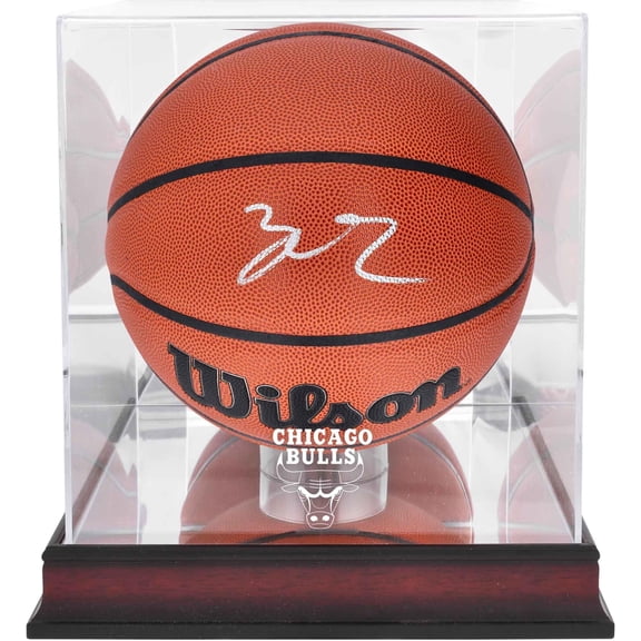 Lonzo Ball Chicago Bulls Autographed Wilson Replica Basketball with Mahogany Team Logo Display Case
