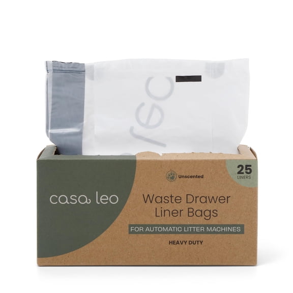Loo Too Waste Drawer Liners, 50 Count Heavy-Duty 2 Mil Drawstring Cat Box Bags, Unscented Refill Liners for Automatic Self-Cleaning Boxes