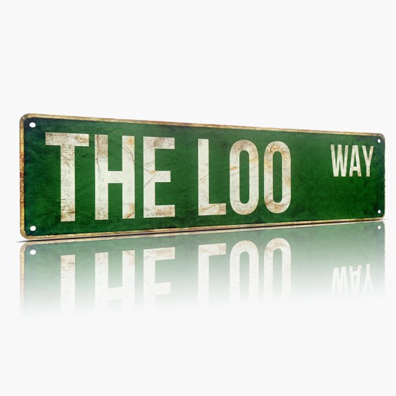 The Loo Way Funny Metal Street Sign, Vintage Aluminum Bathroom Wall Decor 15 x 4 Inch, Rustic Green Retro Restroom Sign for Home Powder Room Half Bath Guest Bathroom Gift