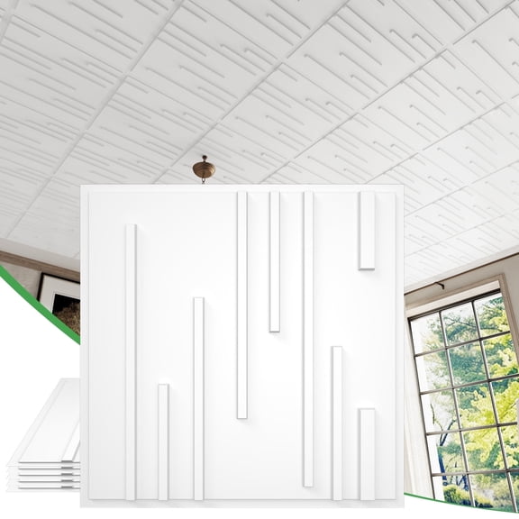 Loo Yee 24 PCS 2x2 FT Vertical Stripe Decorative Ceiling Tiles, 24x24 Inch 3D Modern Minimalist Ceiling Panels, PVC Waterproof Cuttable Material Ideal for Living Room Bedroom Cover 96 Sq.Ft