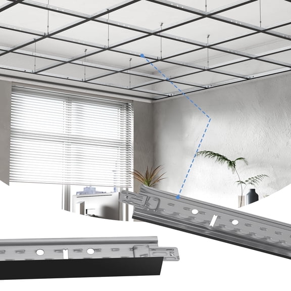 LooYee 10 PCS 24 Inch Cross Tee Drop Ceiling Grid Black, 2 Ft Galvanized Steel Rust & Fire Resistance, Ceiling Grid Cover for Basement Living Room Garage Kitchen Bathroom, Cover 33 Sq.Ft