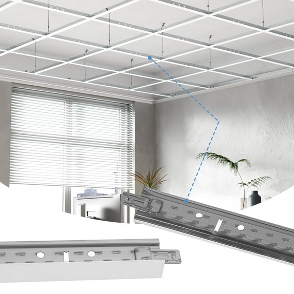 LooYee 10 PCS 24 Inch Cross Tee Drop Ceiling Grid White, 2 Ft Galvanized Steel Rust & Fire Resistance, Ceiling Grid Cover for Basement Living Room Garage Kitchen Bathroom, Cover 33 Sq.Ft