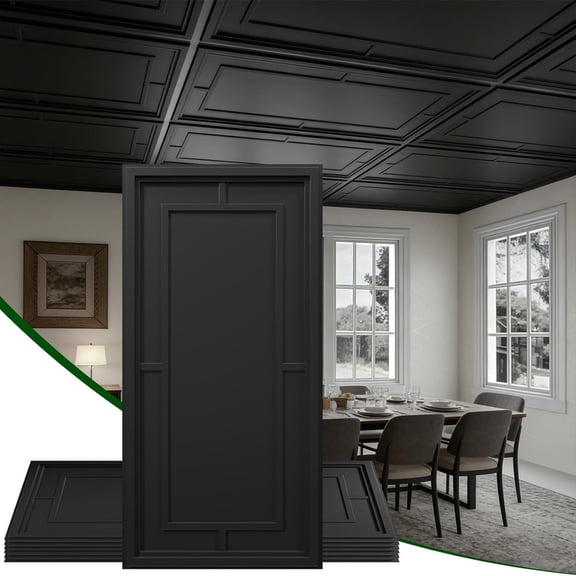 LooYee 24 PCS 2x4 FT Black Return Character Grid Design Decorative Ceiling Tiles, 24x48 Inch 3D Modern Ceiling Panels, PVC Waterproof Cuttable Material Ideal for Living Room Bedroom Cover 192 Sq.Ft