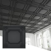 LooYee 24 Pack Black Ceiling Tiles 24x24 Inch, French Style 3D Decorative Ceiling Panels 2x2Ft PVC Waterproof Washable Plastic Material, Cover 96 Sq.Ft