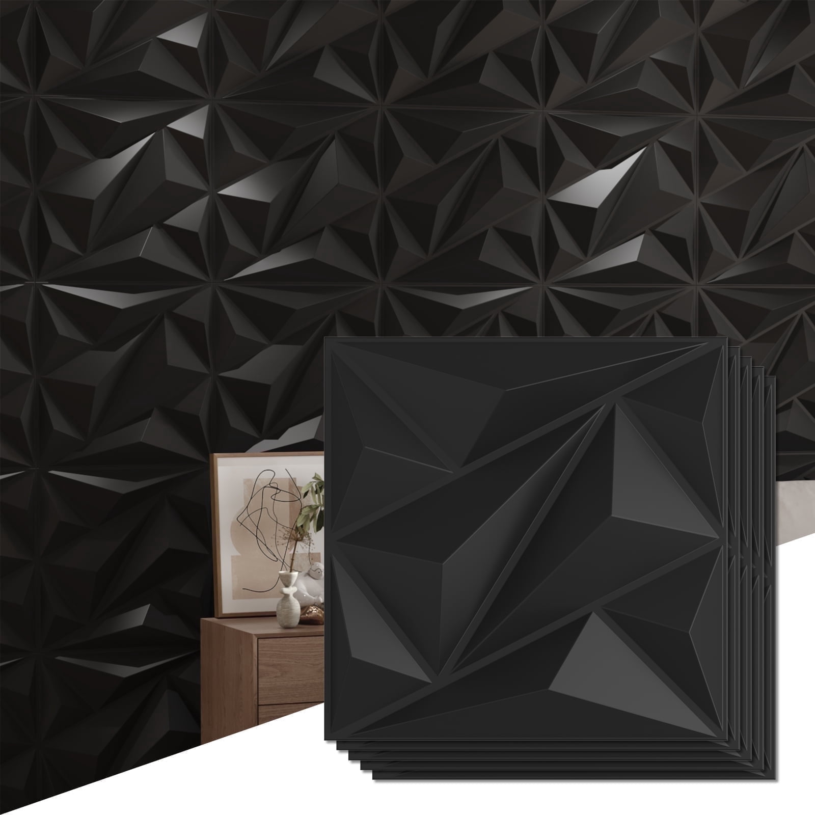 LooYee 24 pcs 19.7" x 19.7" PVC 3D Wall Panel Diamond for Interior Wall ...