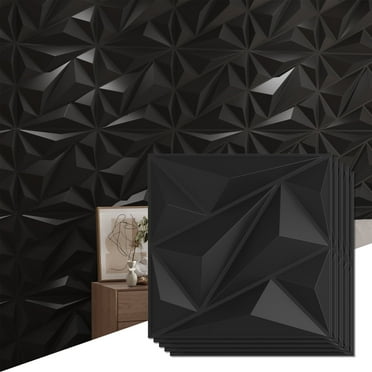 LooYee 24 pcs 19.7" x 19.7" PVC 3D Wall Panel Diamond for Interior Wall Décor in Black, Wall Decor PVC Panel, 3D Textured Wall Panels