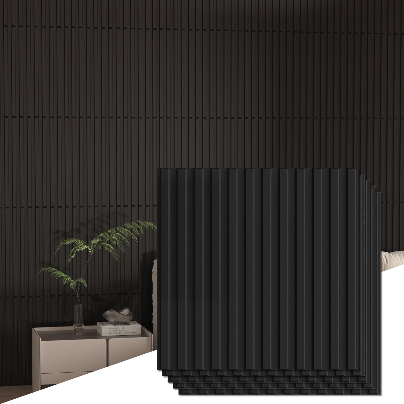 LooYee 24 pcs 19.7" x 19.7" 3D Wall Panel for Interior Wall Décor in Black, Wall Decor PVC Panel, Slat Wall Panel, 3D Fluted Textured Panel.