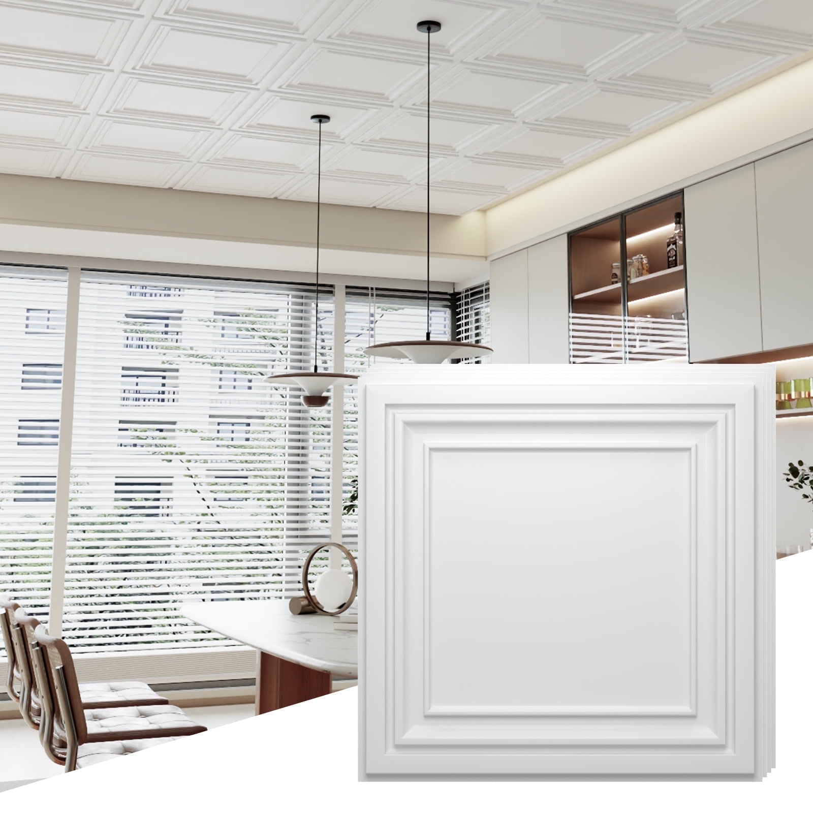LooYee 24-Piece 2ft x 2ft White PVC Drop Ceiling Tiles, 96 Sq. Ft Coverage
