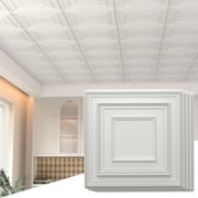 LooYee 24 pcs 2ft x 2ft Drop Ceiling Tiles, PVC Glue Up Ceiling Panel White, Waterproof, Washable and Fire-Rated - Reusable - High-Grade PVC to Prevent Breakage 96 Sq. Ft
