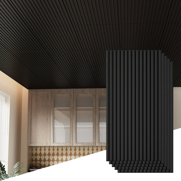 LooYee 24 Pcs 2ft x 4ft Drop Ceiling Tiles, 24"x48" PVC Glue Up Ceiling Panel Black, Waterproof PCV Panel, Cover 192 Sq. Ft