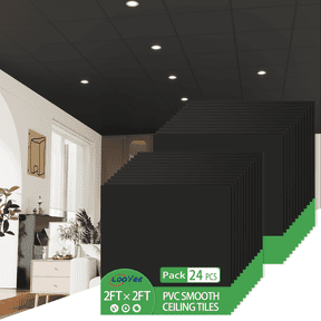 LooYee 24" x 24" Smooth Drop Ceiling Tiles 2ft x 2ft, PVC Ceiling Tile - Cover 96 Sq. ft, Black (24 Pack)