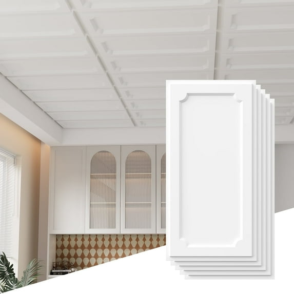 LooYee 2ft x 4ft Drop Ceiling Tiles, PVC Glue Up 24"x48" Ceiling Panel White, Cover 192 Sq. ft(24 Pcs)