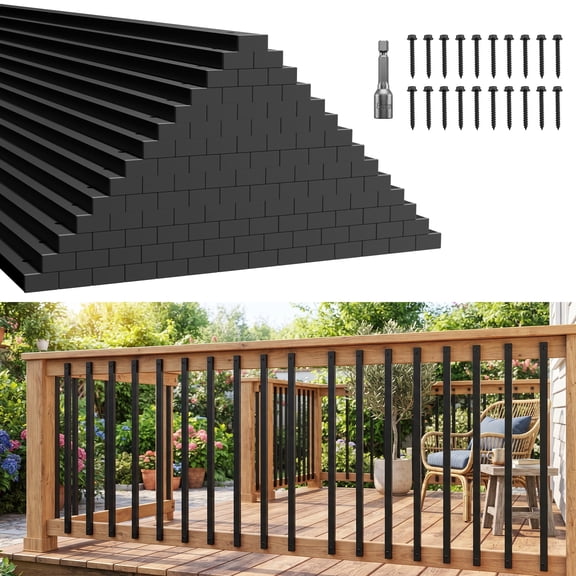 LooYee 36 Inch 105 PCS Deck Railing Kit Metal Deck Balusters with Lag Screw Driver,Pre-Installed and Cap & Screws Rust Prevention Suitable for Balcony Porch Stair Poolside Black
