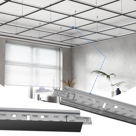 LooYee 50 PCS 72 Inch Main Beam Cross Tee Drop Ceiling Grid System, 6 Ft Galvanized Steel Rust & Fire Resistance, Ideal for Basement Living Room Garage Kitchen Bathroom Black