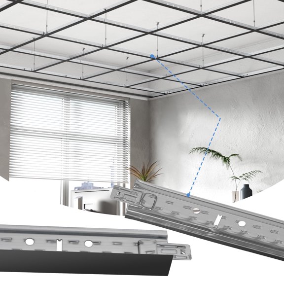 LooYee 50 PCS 72 Inch Main Beam Cross Tee Drop Ceiling Grid System, 6 Ft Galvanized Steel Rust & Fire Resistance, Ideal for Basement Living Room Garage Kitchen Bathroom Black