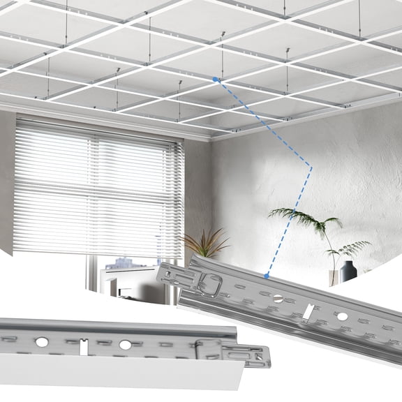 LooYee 50 PCS 72 Inch Main Beam Cross Tee Drop Ceiling Grid System, 6 Ft Galvanized Steel Rust & Fire Resistance, Ideal for Basement Living Room Garage Kitchen Bathroom White