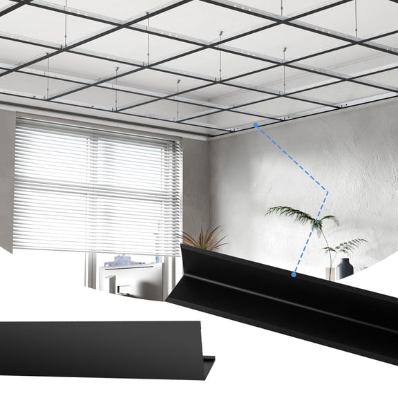 LooYee 50 Pack 72 Inch Wall Molding Trim Drop Ceiling Grid, 6 Ft Galvanized Steel, Ceiling Grid Cover for Basement Living Room Garage Kitchen Bathroom Black Perimeter, Cover 300 Sq.Ft