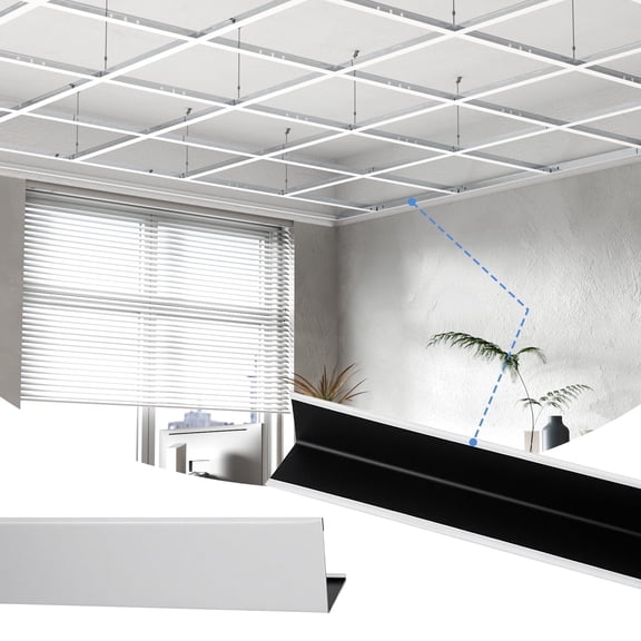 LooYee 50 Pack 72 Inch Wall Molding Trim Drop Ceiling Grid, 6 Ft Galvanized Steel, Ceiling Grid Cover for Basement Living Room Garage Kitchen Bathroom White Perimeter, Cover 300 Sq.Ft