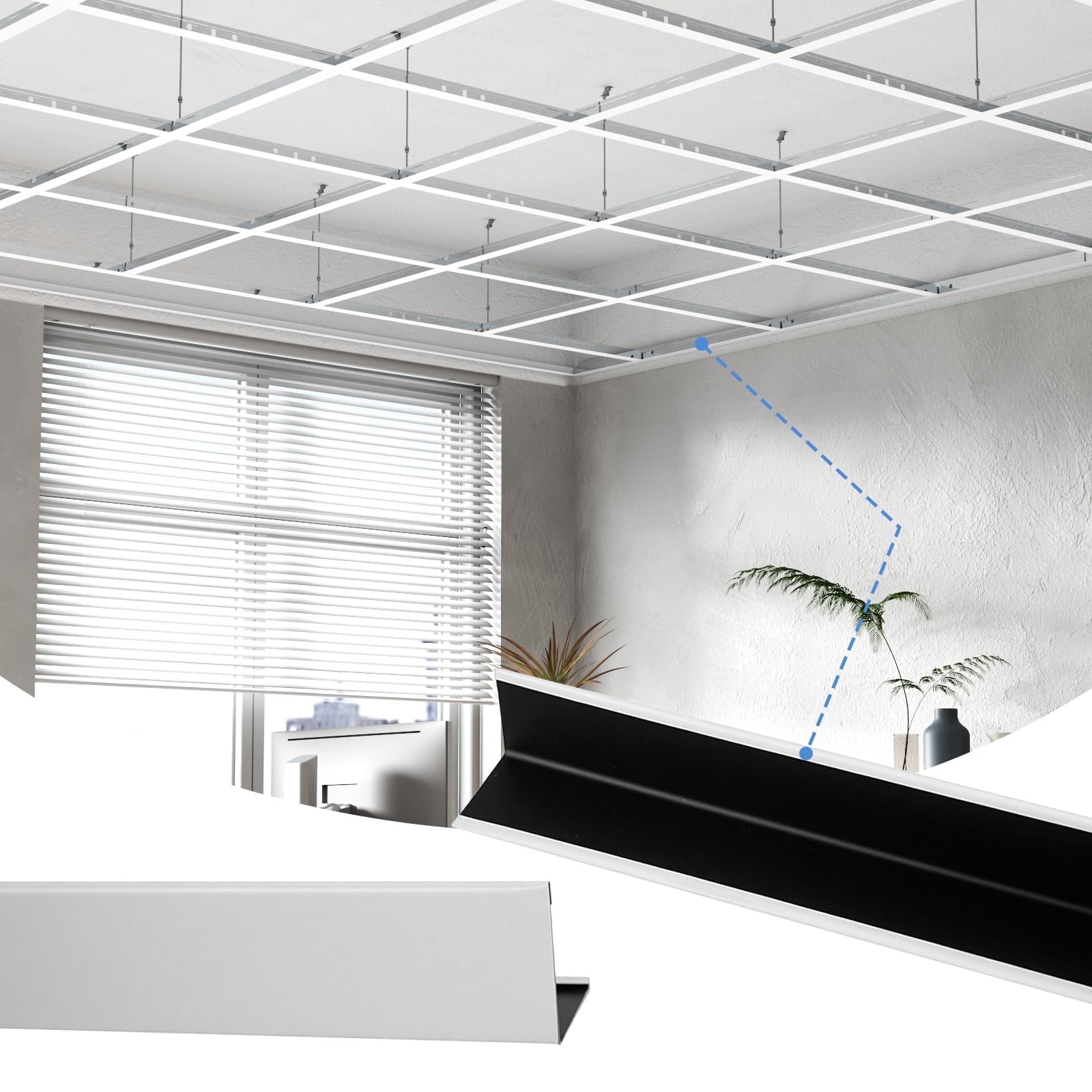 LooYee 50 Pack 72 Inch Wall Molding Trim Drop Ceiling Grid, 6 Ft ...