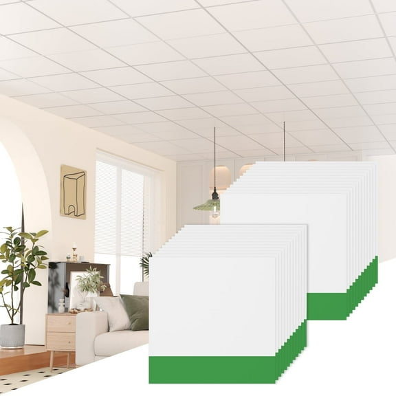 LooYee 6 pcs 24" x 24" Smooth Drop Ceiling Tiles 2ft x 2ft, PVC Ceiling Tile - Waterproof, Fire-Rated to Prevent Breakage - Cover 24 Sq. Ft, White