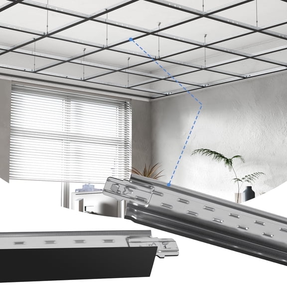 LooYee 75 PCS 48 Inch Cross Tee Drop Ceiling Grid Black, 4 Ft Galvanized Steel Rust & Fire Resistance, Ceiling Grid Cover for Basement Living Room Garage Kitchen Bathroom, Cover 500 Sq.Ft