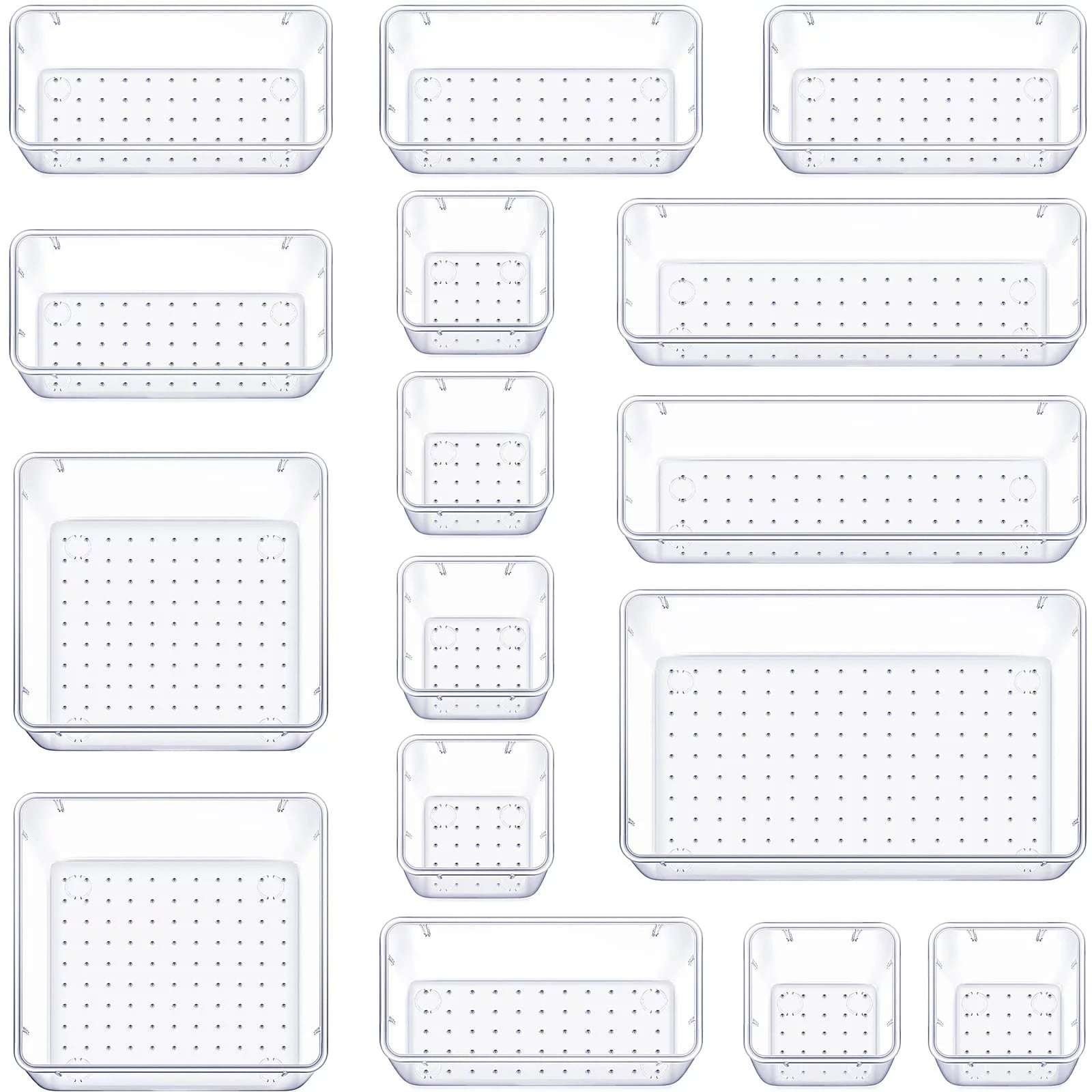 Loobuu 16 Pcs Clear Plastic Drawer Organizer Set 4 Different Sizes