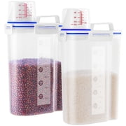 Loobuu 2Pcs Set Rice Dispenser Storage Containers, 10L Small Rice Bucket with Measuring Cup & Pour Spout, Kitchen Plastic Airtight Container for Cereal, Grain, Flour, Sugar, Oatmeal, Dry Pet Dog Food