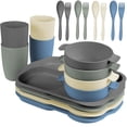 thumbnail image 1 of Loobuu 20 Piece Wheat Straw Dinnerware Set with 4 Each Trays, Bowls, Cups, Forks ,Spoons, Microwave and dishwasher safety, 1 of 7