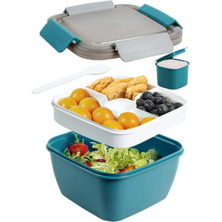 Freshmage Salad Lunch Container to Go 42-oz Salad Bowls with 3 Compartments Salad Dressings Container for Salad Toppings Snacks Men Women (Blue)
