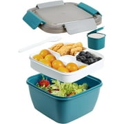 Loobuu 52 oz to Go Salad Container Lunch Container, BPA-Free, 3-Compartment for Salad Toppings and Snacks, Salad Bowl with Dressing Container, Built-in Reusable Spoon, Microwave Safe Navy Blue