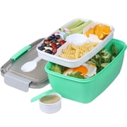 Loobuu 68 oz Salad Container Lunch Container, 3-Compartment Salad Bowl with Dressing Container Microwave Safe, Built-In Spoon & BPA-Free