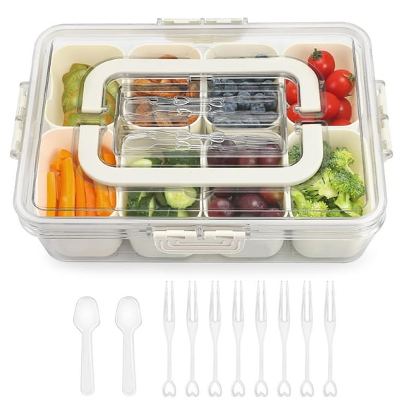 Loobuu Divided Serving Tray with Lid and Handle, Portable Snackle Box Charcuterie Container for Party, Veggies, Snack, Fruit, Nuts, Candy, Cracker, Chip, Entertaining, Picnic