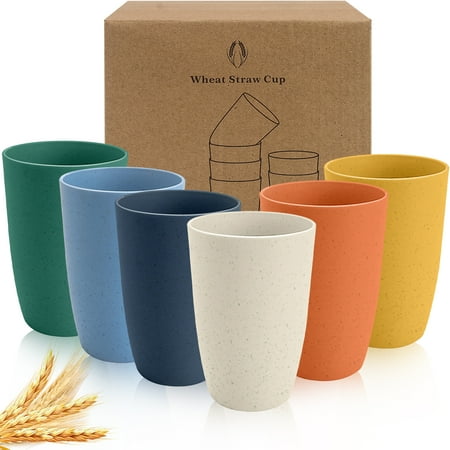 Loobuu Drinking Glasses Premium Wheat Straw Unbreakable Cups - Set of 6 Alternative to Plastic Cups Reusable Unbreakable Drinking Cup Reusable Dishwasher Safe Water Glasses Tumblers (12 OZ)