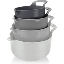Loobuu Mixing Bowls - 4 Piece Nesting Plastic Mixing Bowl Set with Pour Spouts and Handles
