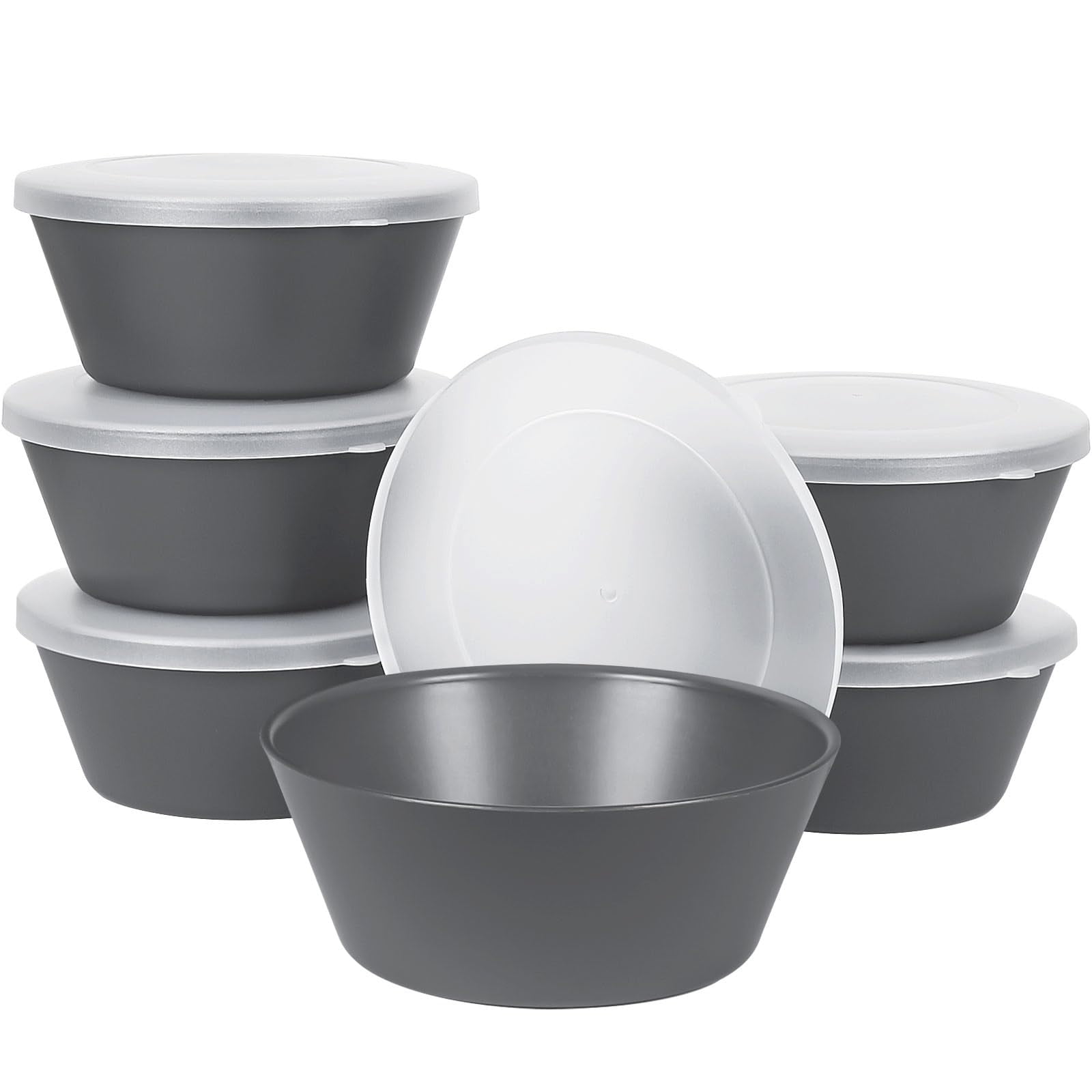 Loobuu Plastic Cereal Bowls with DustProof Lid, Resuable Bowls for Kitchen, Set of 6, Microwave
