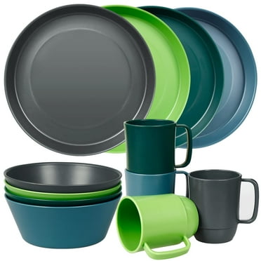 Loobuu Plastic Dinnerware Sets, 12 PCS Microwave Unbreakable Plates and Bowls Sets, Reusable Lightweight Tableware Dinner Dishes, Bowls, Cups, Plastic Dishes for Camping, Kitchen, RV
