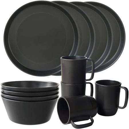 Loobuu Plastic Dinnerware Sets, 12 PCS Microwave Unbreakable Plates and Bowls Sets, Reusable Lightweight Tableware Dinner Dishes, Bowls, Cups, Plastic Dishes for Camping, Kitchen, RV