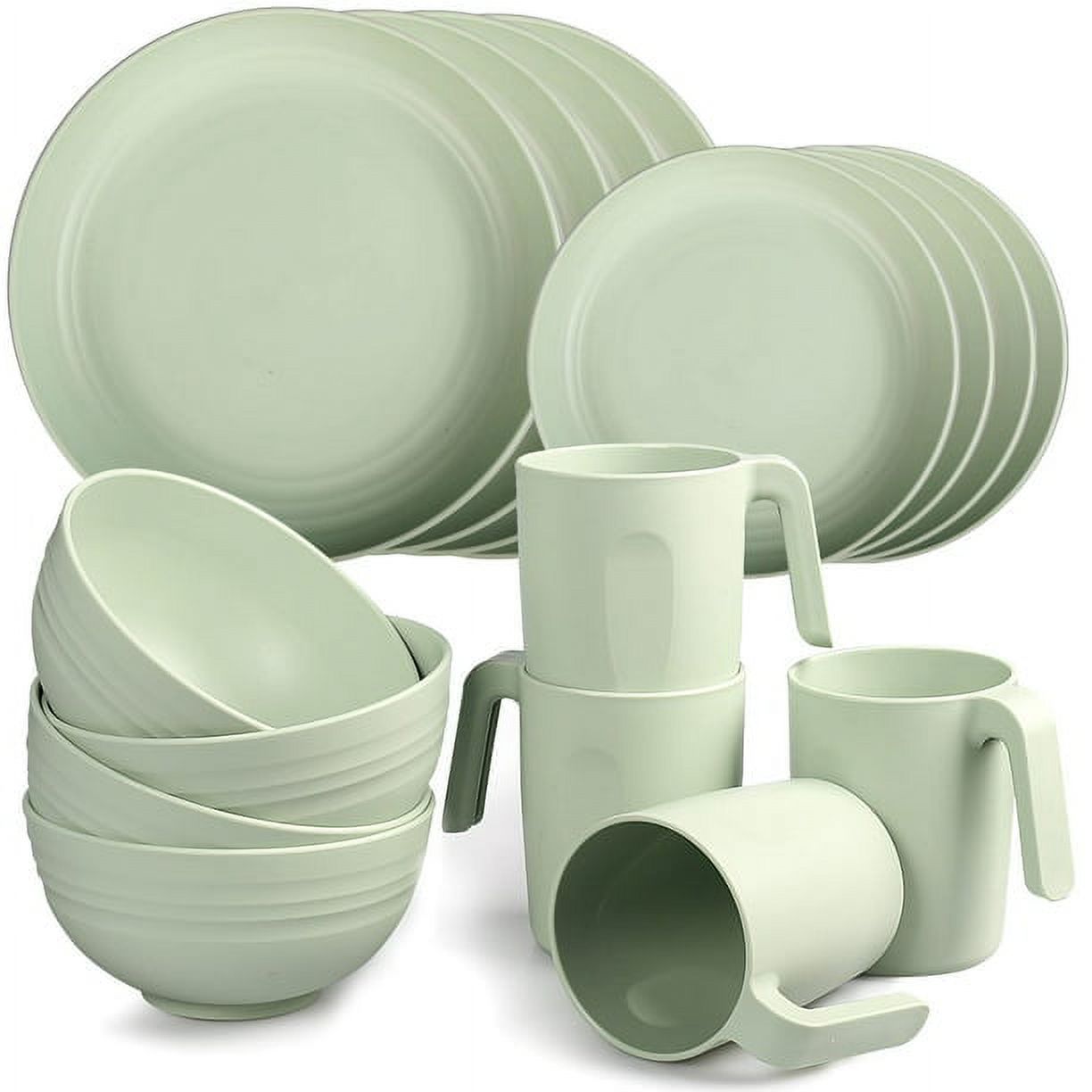 Lightweight　Mugs,　Unbreakable　for　Safe　Set　Service　Dinnerware　Set,　Cups　Microwave　Bowls,　Round　Sets　Dinnerware　(16PCS)　Plates　Loobuu　Plastic