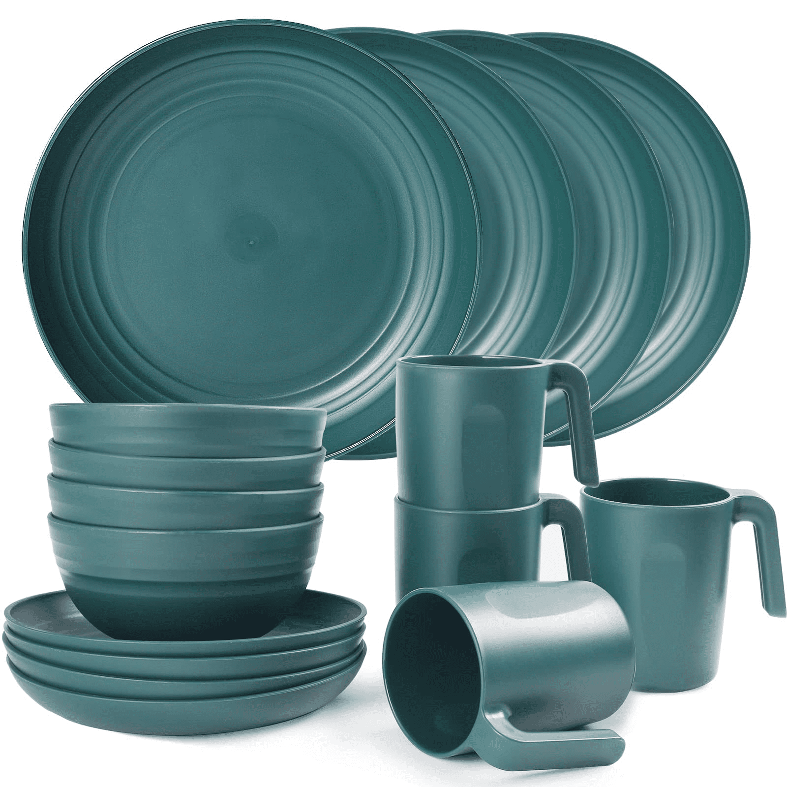 Loobuu Plastic Dinnerware Sets (16PCS) Lightweight & Unbreakable