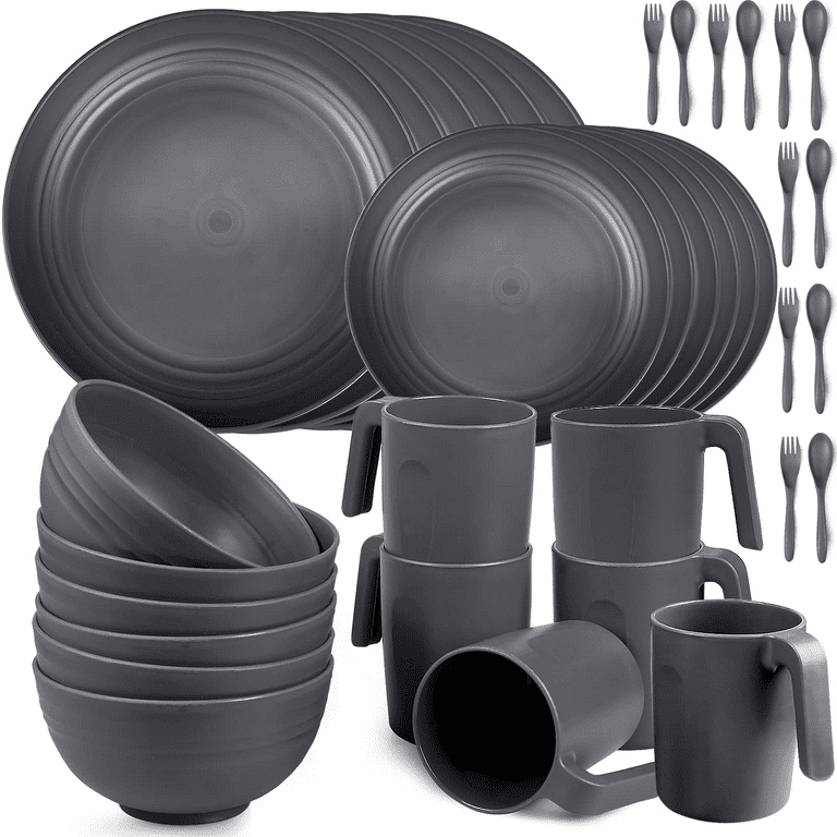 Loobuu 36PCS Dinnerware Sets Unbreakable Plastic Microwave Safe Service for 6 Grey Walmart