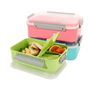 Loobuu Salad Food Storage Container to Go, 40-oz Bento Box with Removable Tray & Dressing Pots, for Lunch, Snacks, School & Travel - Food Prep Storage Containers with Lids 3 Pack