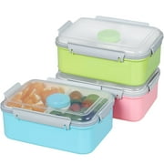 Loobuu Set of 3 Salad Food Storage Container To Go, 47-oz Bento Box with Removable Tray & Dressing Pots, for Lunch, Snacks, School & Travel - Food Prep Storage Containers with Lids