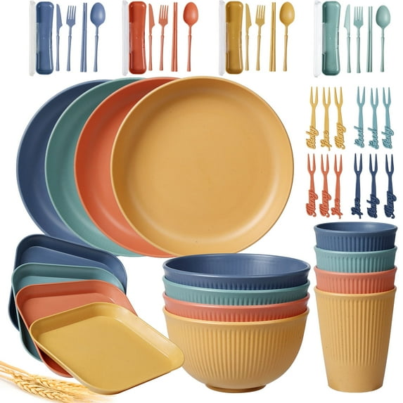 Loobuu Stackable Lightweight & Unbreakable Dinnerware Set, PP Multicolor, 48 Pack