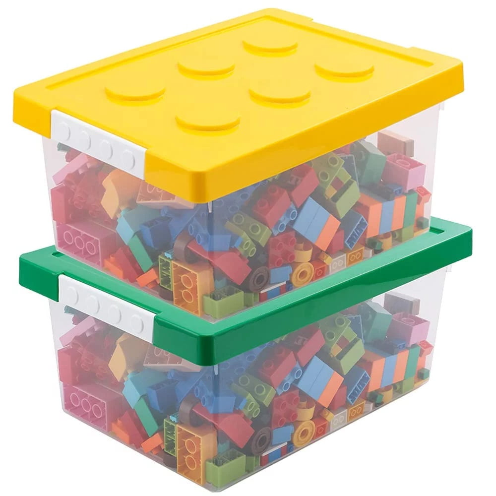 Loobuu Toy Storage Organizer Bins with Lid - Stackable Plastic Organizer  Box Set of 2, Kids Toy Chests with Compatible Building Baseplate and Lid,  Storage Container for Building Bricks & Toys 