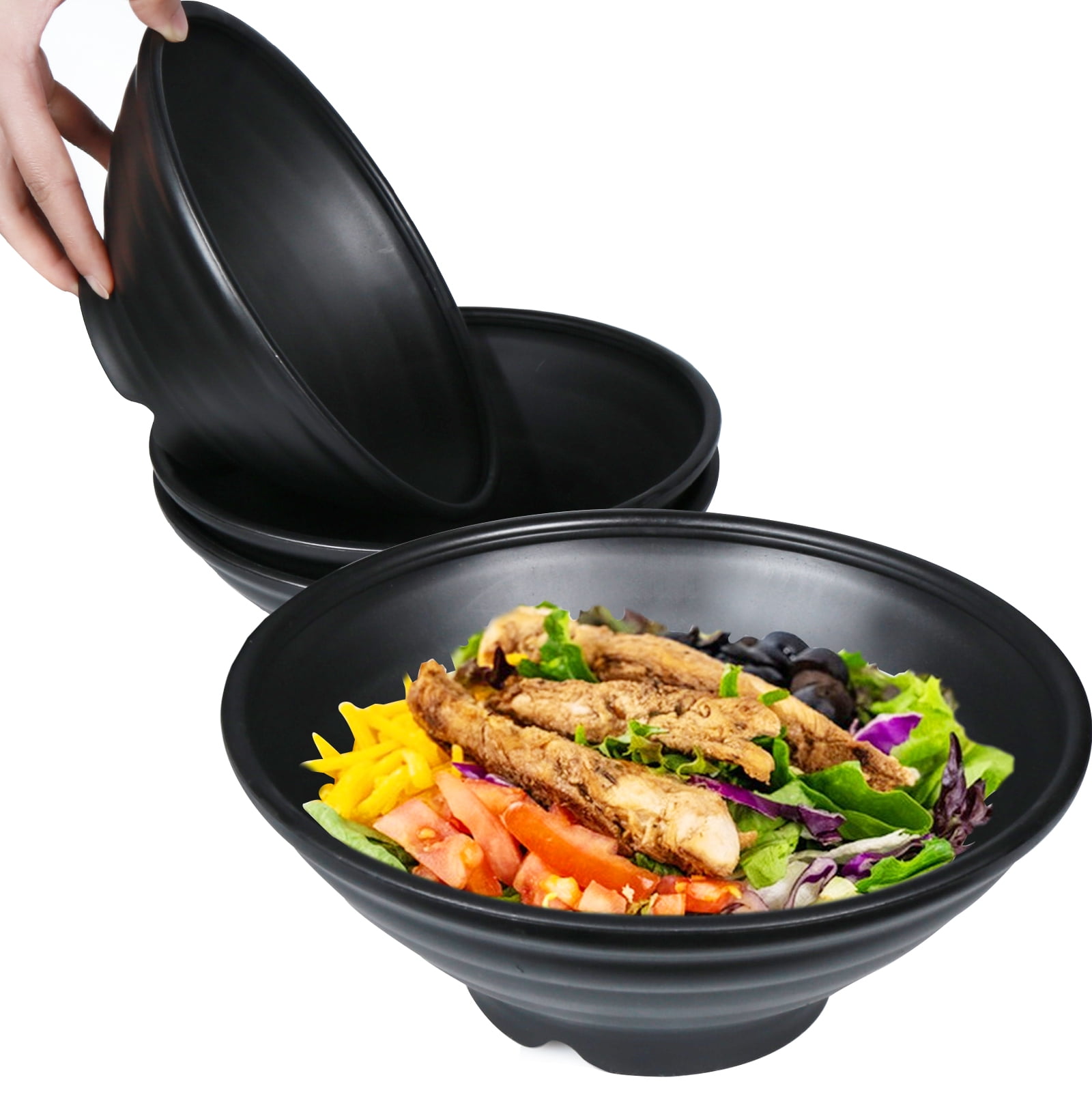 Loobuu 44 OZ Ramen Noodle Bowl Set Pasta Bowls , 8.5 Inch Salad Bowls Set for Serving Soup, Pasta, Noodle Microwave Safe , Set of 4 Black